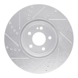 Mercedes-Benz C300 Brake Rotor (1) - Front Right - R1 Concepts - Drilled & Slotted - Silver - `15-`23